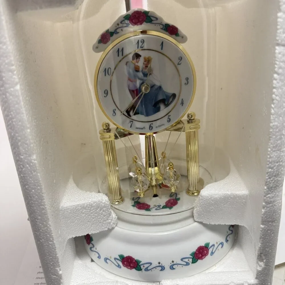 Disney Princess Cinderella & Prince Anniversary Clock, Glass Dome Porcelain Base
